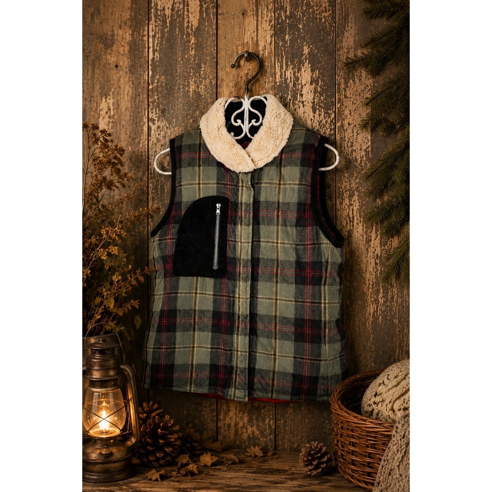 Vintage Style‎ AIGLE Reversible Quilted Vest Plaid Corduroy Cottage Country
